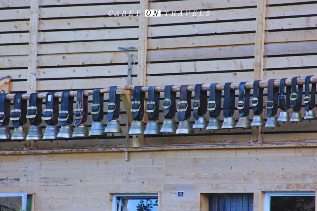 Cowbells decorating a house in Grindelwald