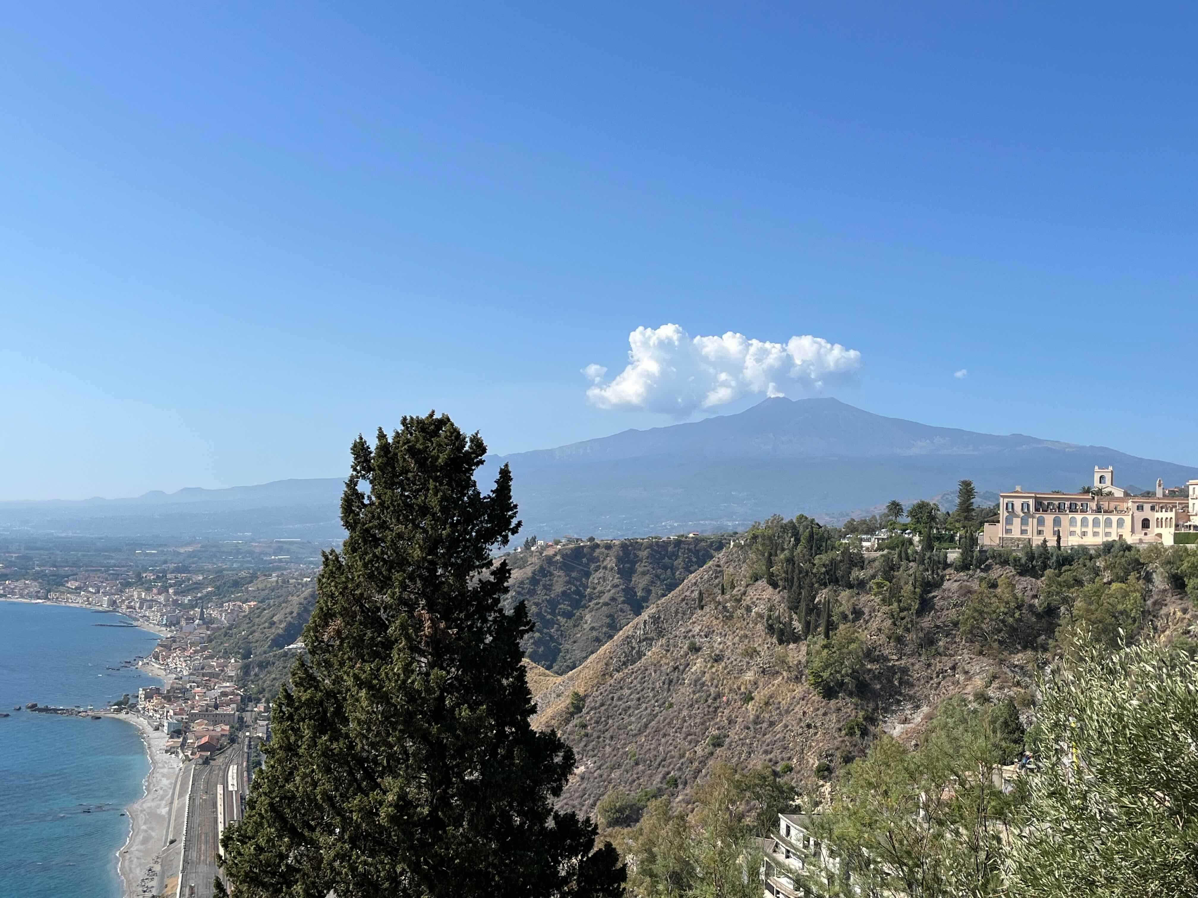 Etna view from the public gardens Taormina