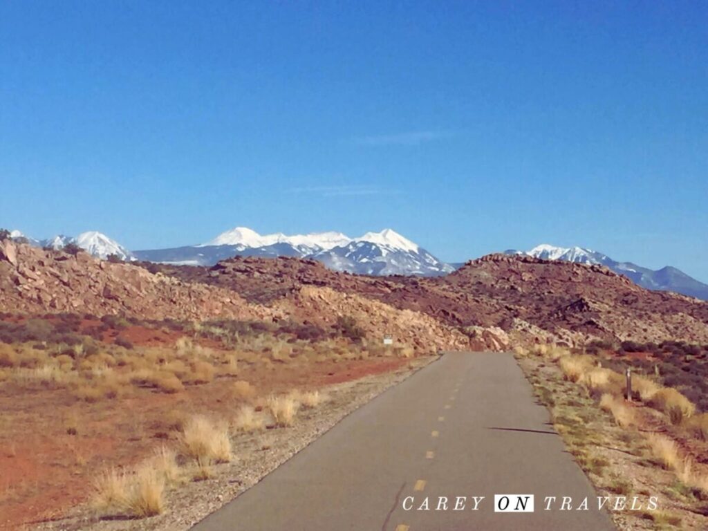 Free things to do in Moab Moab Canyon Bike path with a view of the La Sal mountains