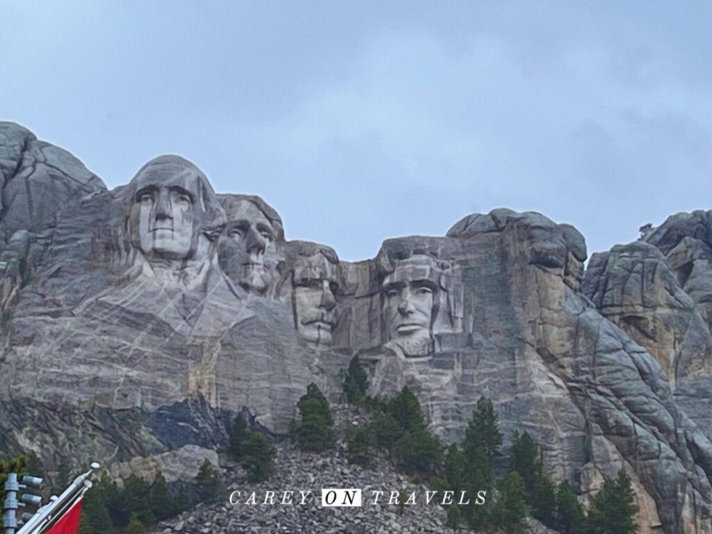 Mount Rushmore crying on a rainy day