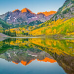 Fall foliage at the Maroon Bells in Aspen, Colorado. Photo credit Aspen Chamber Resort Association
