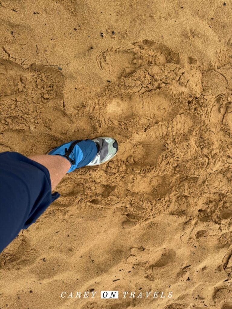 Wearing gaiters in the sand Fisherman's Trail