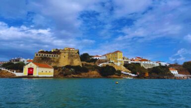 View of Vila Nova de Milfontes from the ferry