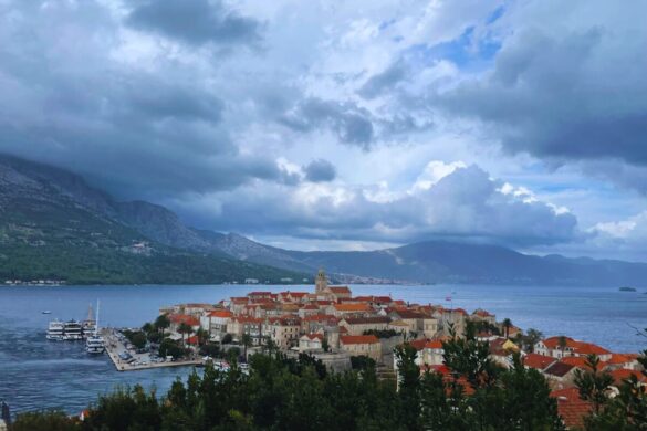 View of Korčula old town from the path to the Forteca