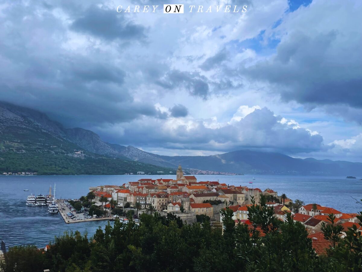 View of Korčula old town from the path to the Forteca