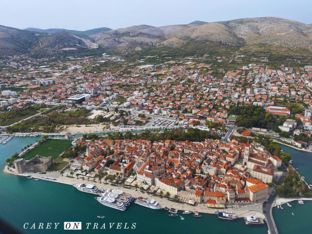 View of Trogir while landing at Split Airport