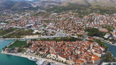 View of Trogir while landing at Split Airport