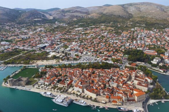 View of Trogir while landing at Split Airport