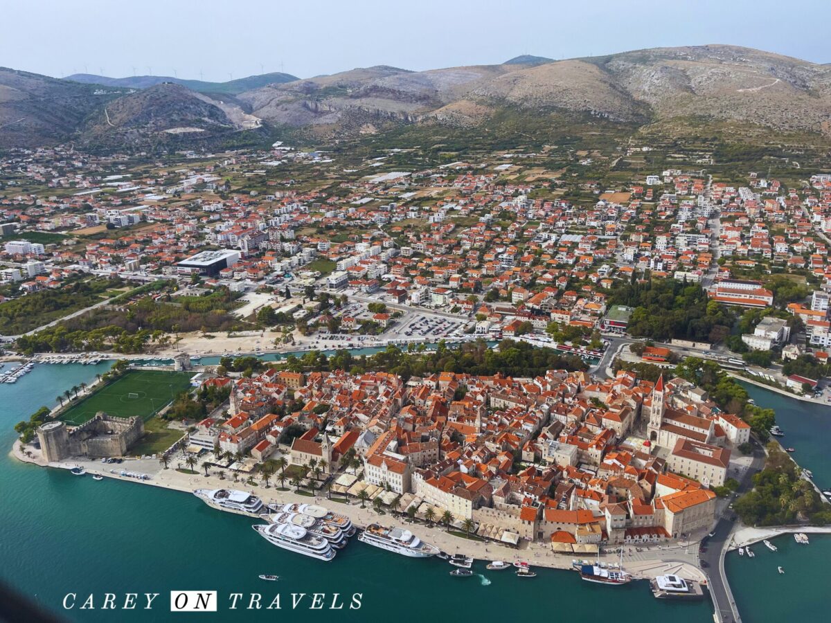 View of Trogir while landing at Split Airport