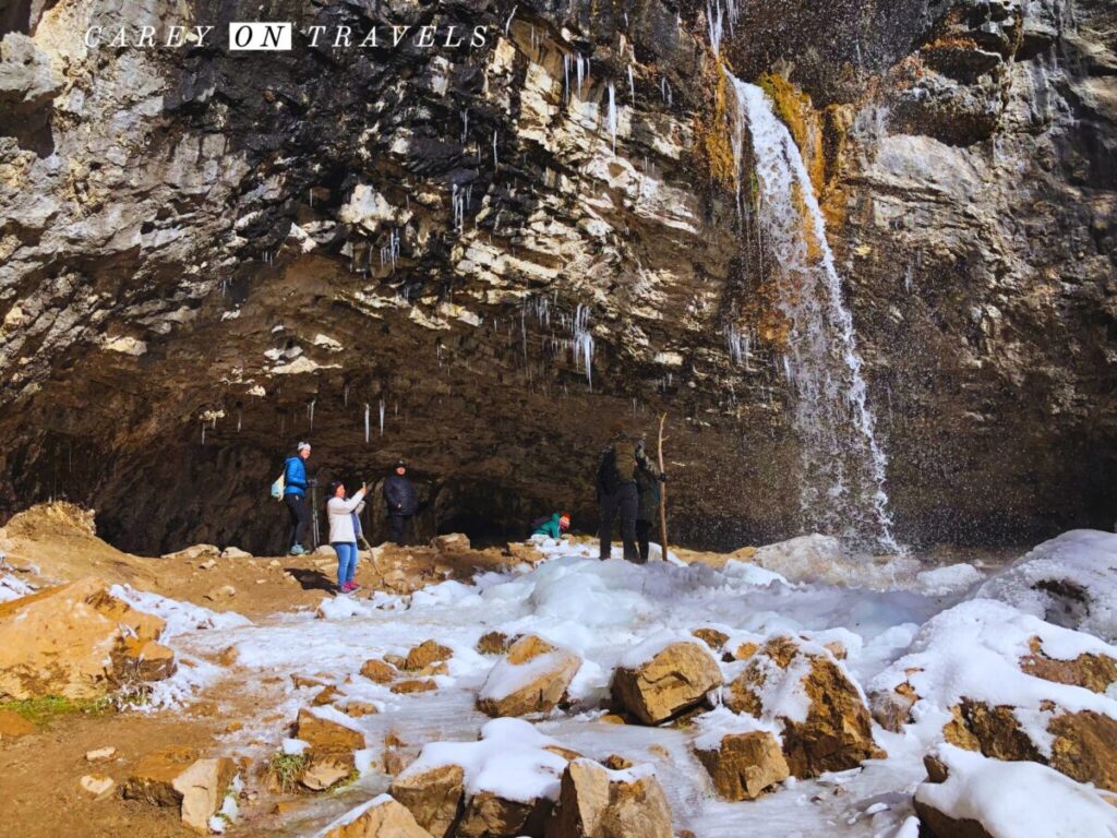Spouting Rock Over Hanging Lake in Winter