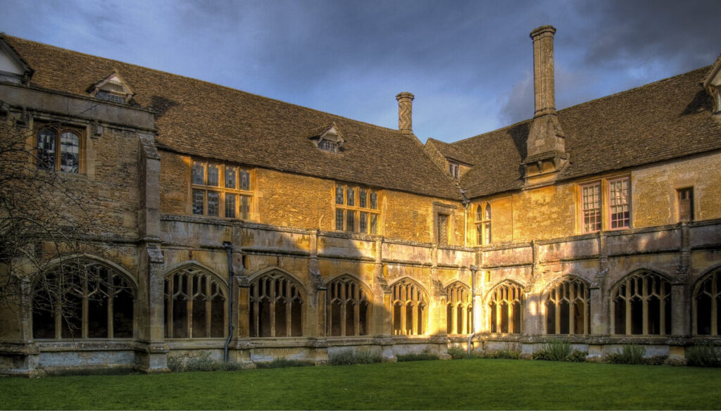 The 13th century cloisters of Lacock Abbey in Wiltshire