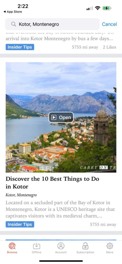 Screenshot of Top Things to Do in Kotor on GPSmyCity