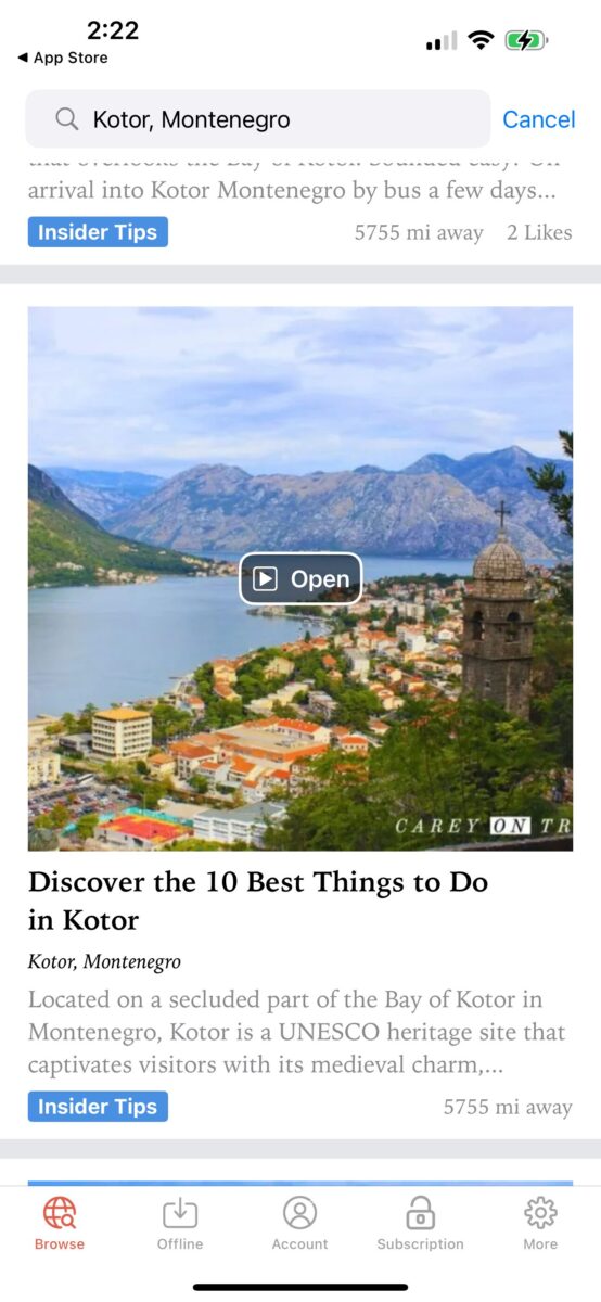 Screenshot of Top Things to Do in Kotor on GPSmyCity